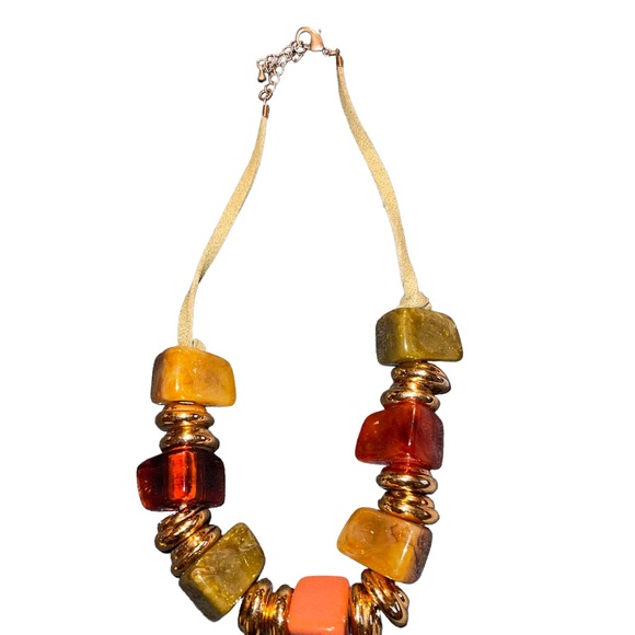 Women’s Chucky Faux Stone Necklace Leather Chain Metal Extender And Clasp - Picture 2 of 6